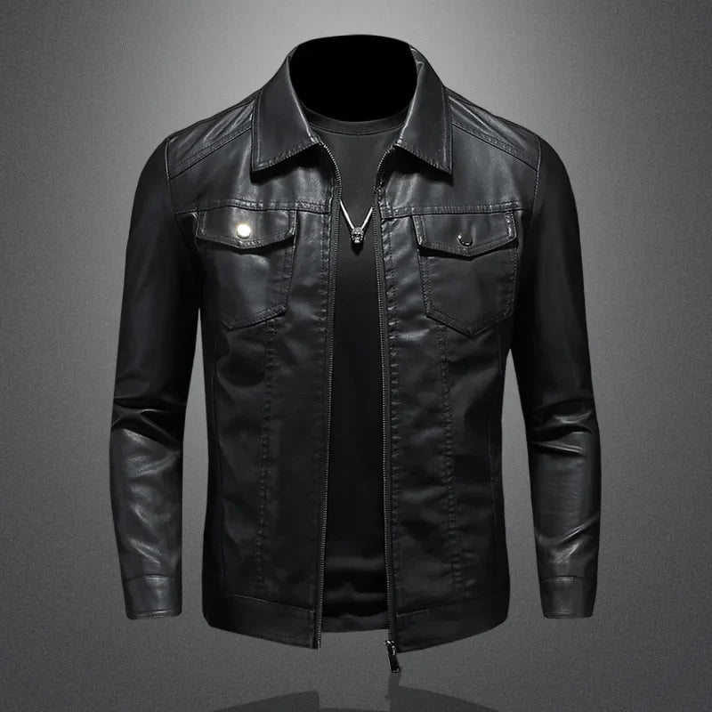 Men's Biker Faux Leather Moto Jacket - BritishElegance