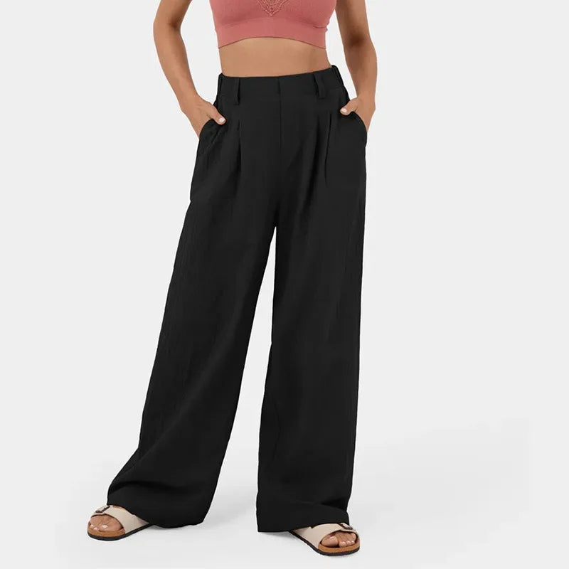 Ladies Comfort Fit High Waist Wide Leg Pants