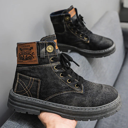 Comfortable 48 Inch Denim Buckle Men's Hiking Boots - VogeLuxe