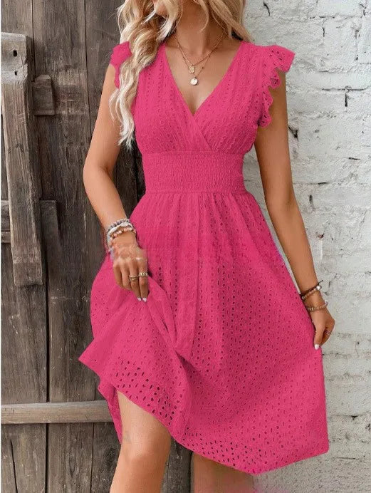 Sexy Lace V Neck Summer Midi Dress