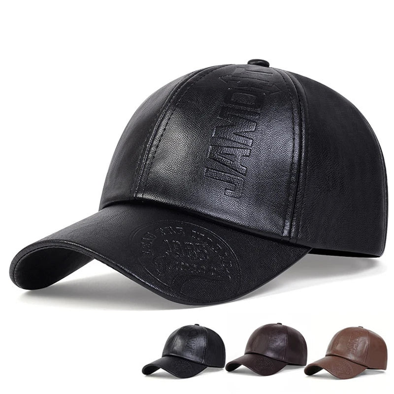 Classic Brown Leather Baseball Cap - Adjustable Fit - VogeLuxe