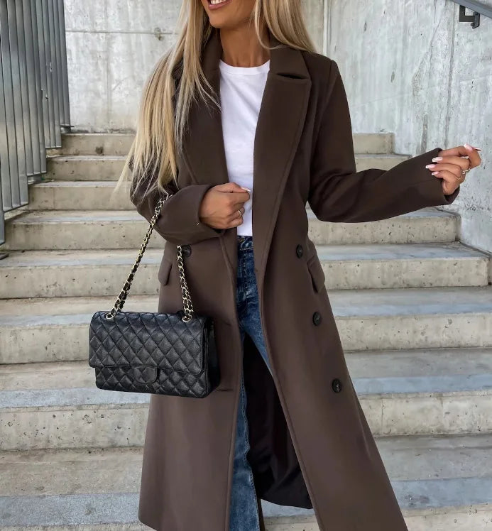 Ladies Classic Stylish Double Breasted Winter Coat - VogeLuxe