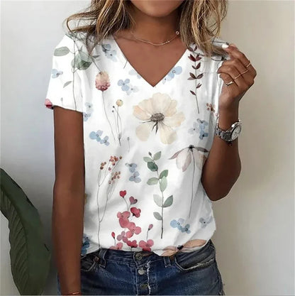 Classic Floral Relaxed Fit V-Neck T-Shirt