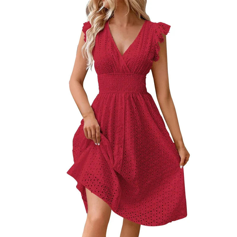 Sexy Lace V Neck Summer Midi Dress