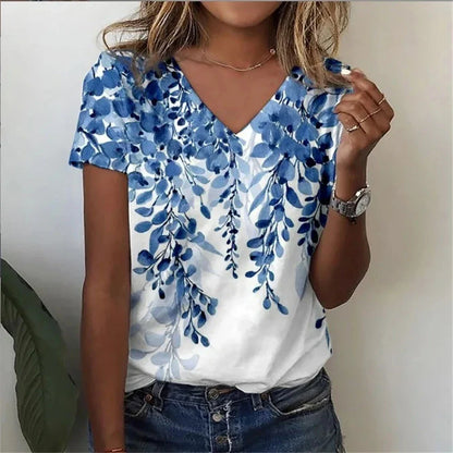 Classic Floral Relaxed Fit V-Neck T-Shirt