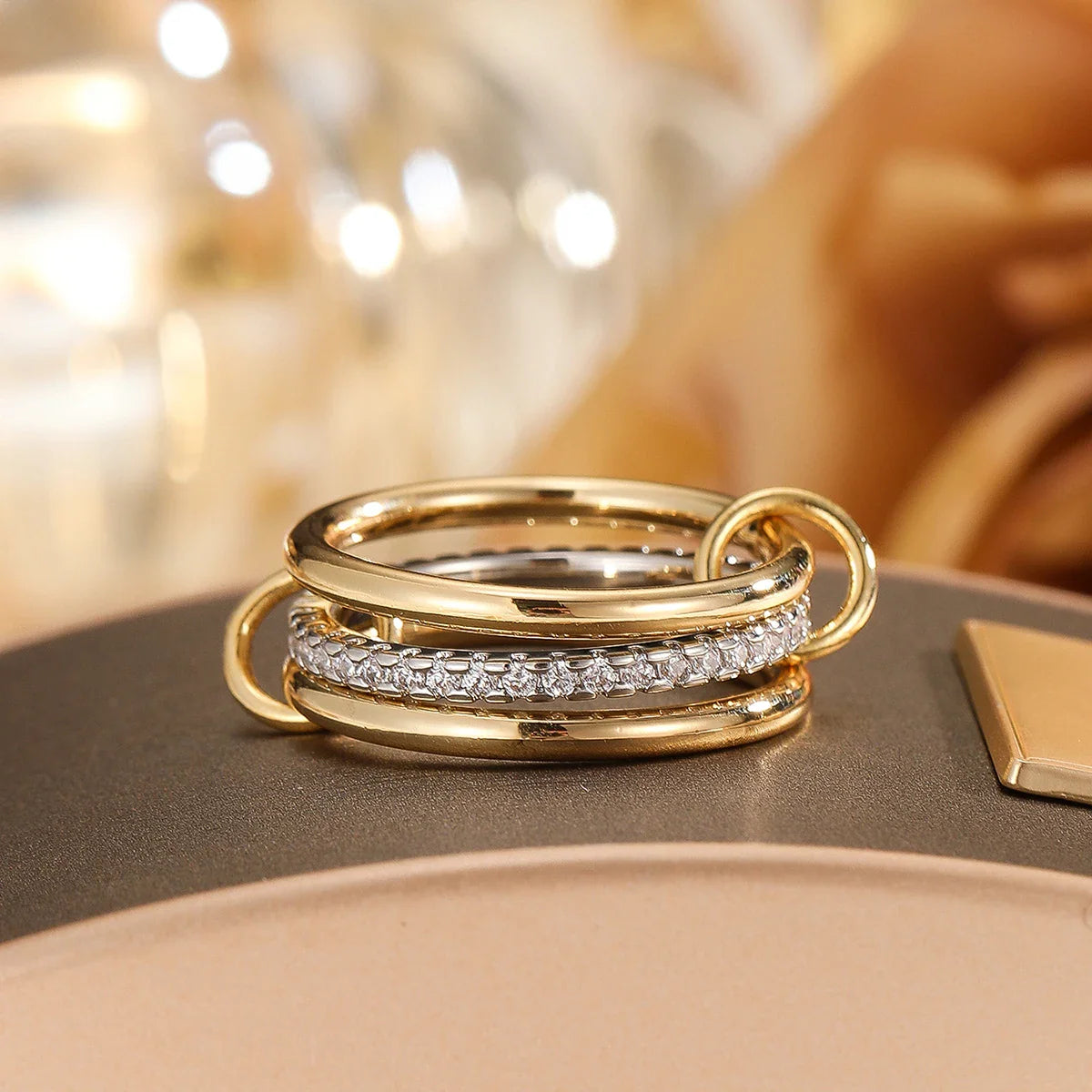Simple Copper Mixed Metal Ring Set