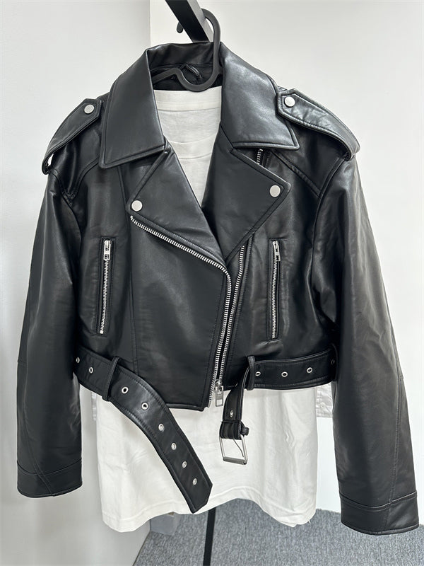Luxurious Faux Leather Trench Coat for Ladies