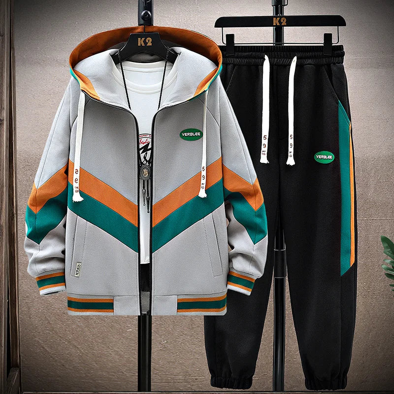 Men's Fashionable Quilted Hoodie Tracksuit Set