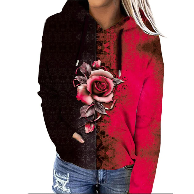 Large Women's Floral Hooded Sweatshirt