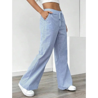 Comfy High-Waisted Wide Leg Striped Pants