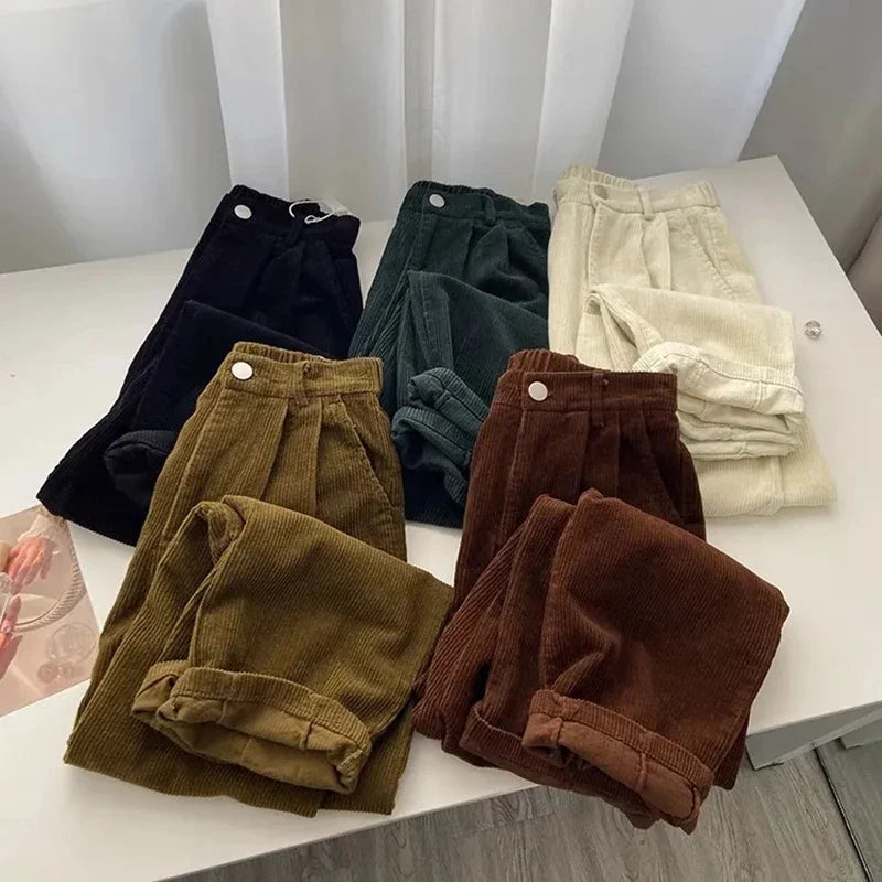 Comfortable Wide Leg Corduroy Pants - BritishElegance