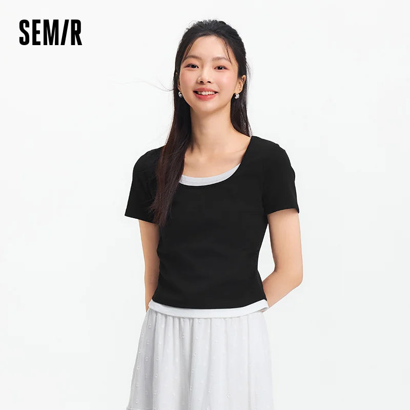 Fashionable Faux Crop Top – Flattering U Neck Tee - VogeLuxe