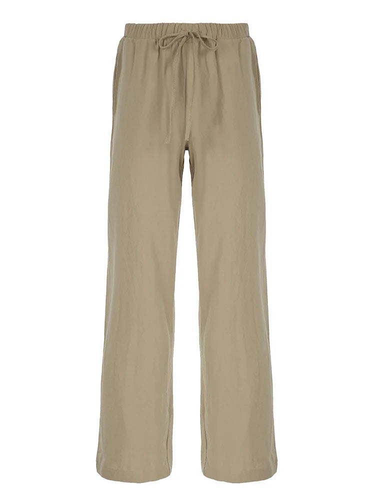 Comfortable High Waist Wide Leg Linen Pants