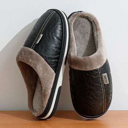 Men's Cozy Faux Leather Slippers with Soft Insulation