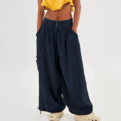 Relaxed Fit Wide Leg Beach Pants with Pockets