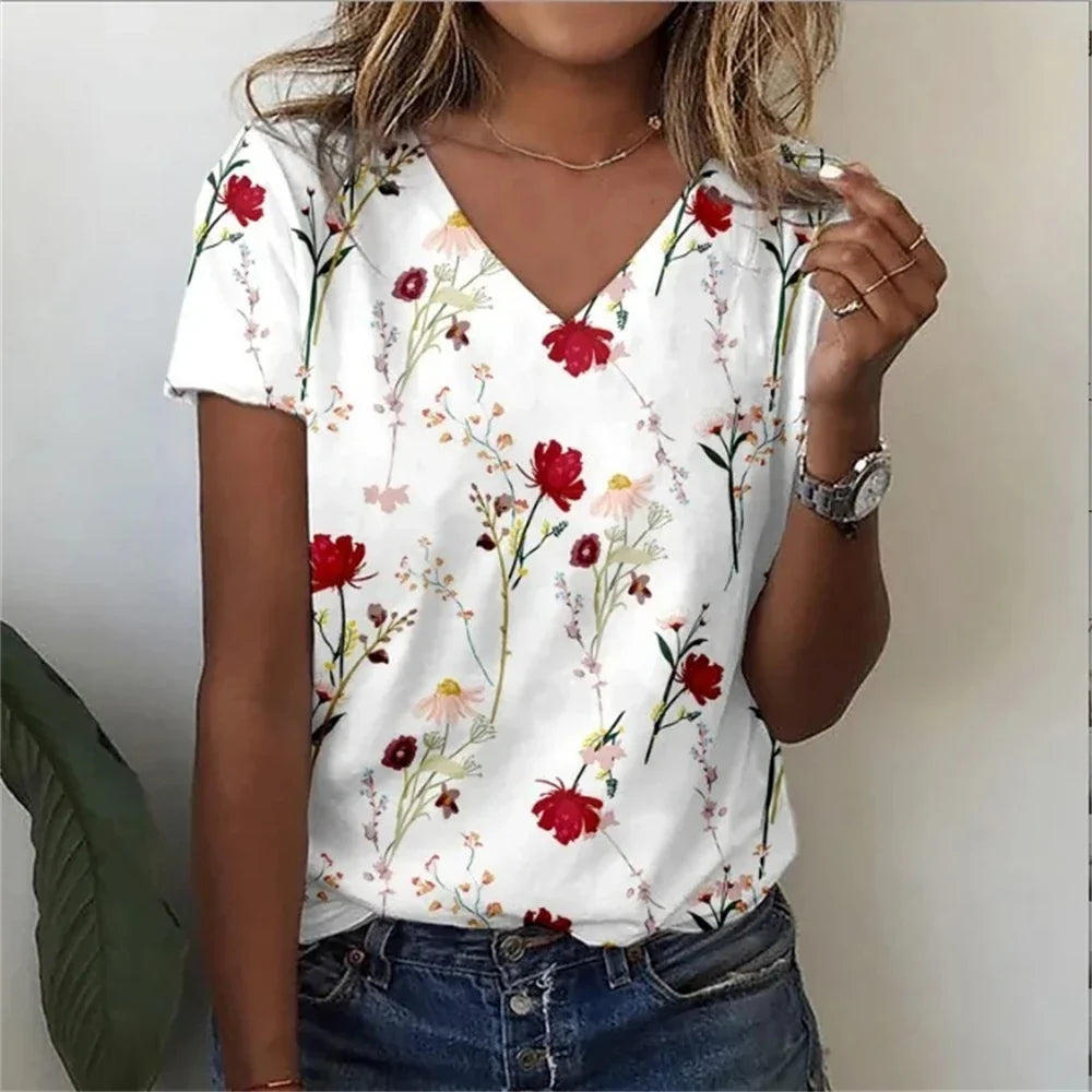 Classic Floral Relaxed Fit V-Neck T-Shirt