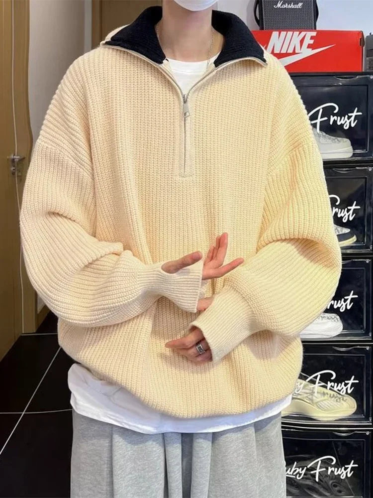 Retro Half-Zip High Neck Men's Sweater