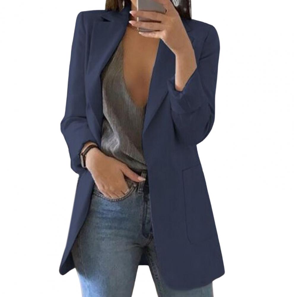 Relaxed Fit Open Front Jacket for Women with Pockets