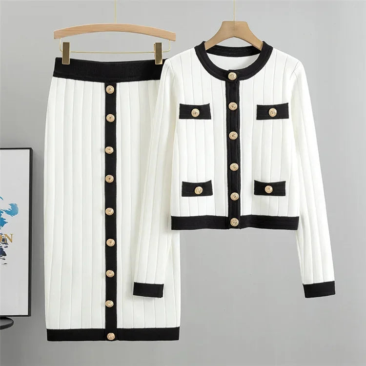 Ladies' Chic Knitted Co-ord Top and Skirt Set - VogeLuxe