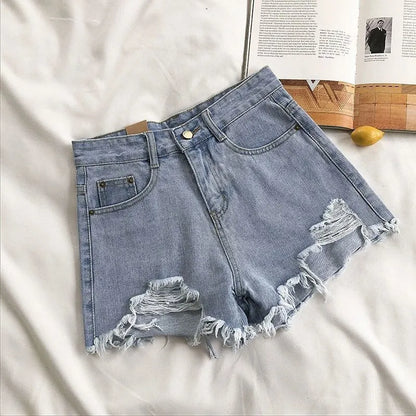 Trendy Distressed High Waisted Denim Shorts