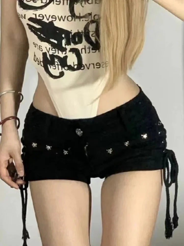 Trendy High-Waisted Lace-Up Skinny Shorts - BritishElegance