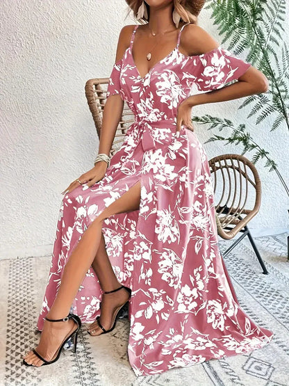 Vibrant Floral Off Shoulder Long Maxi Dress Women