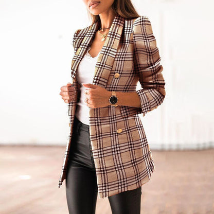 Classic Fit Plaid Jacket for Women