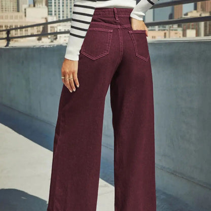 Rich Red High Waist Flare Jeans for Women