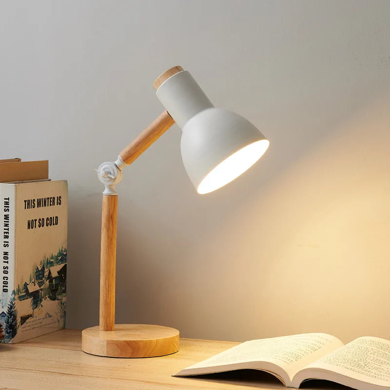 Rustic Wooden Table Lamp | Adjustable Desk Light