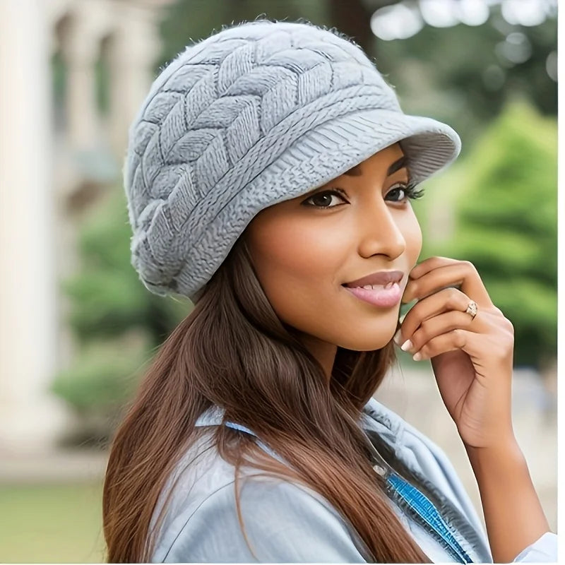Classic Warm Beanie Hat with Brim