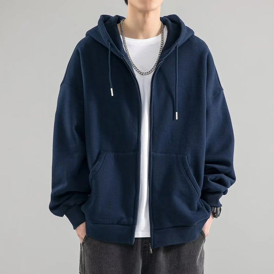 Relaxed Fit Men's Zip Up Hooded Sweater - BritishElegance