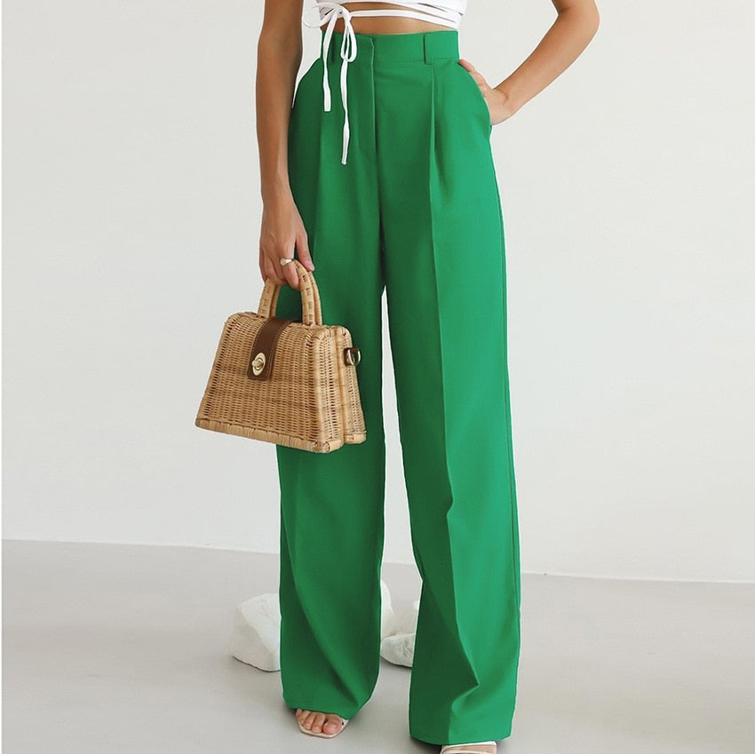 Classic Wide Leg Women's Suit Pants with Pockets - VogeLuxe