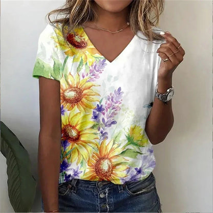 Classic Floral Relaxed Fit V-Neck T-Shirt