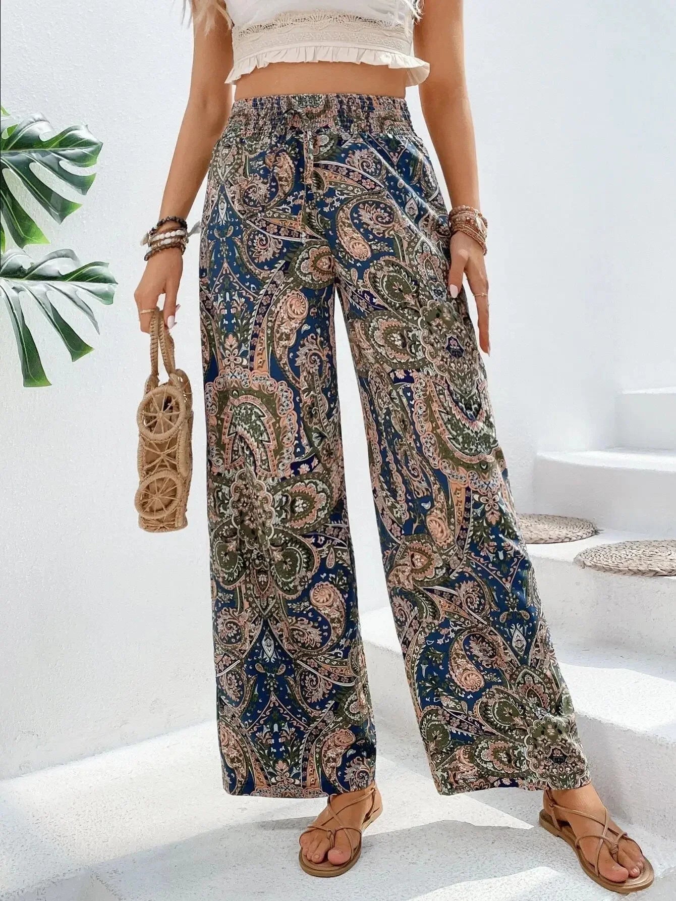 Comfortable Loose Fit Stretchy Printed Women's Trousers