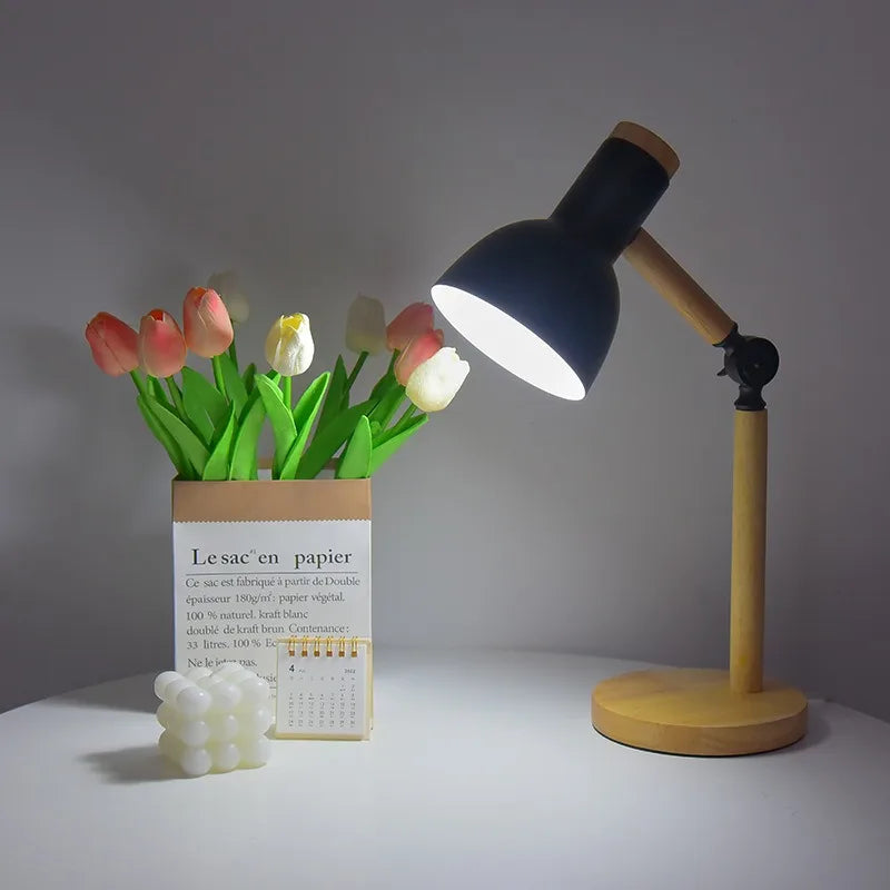 Rustic Wooden Table Lamp | Adjustable Desk Light