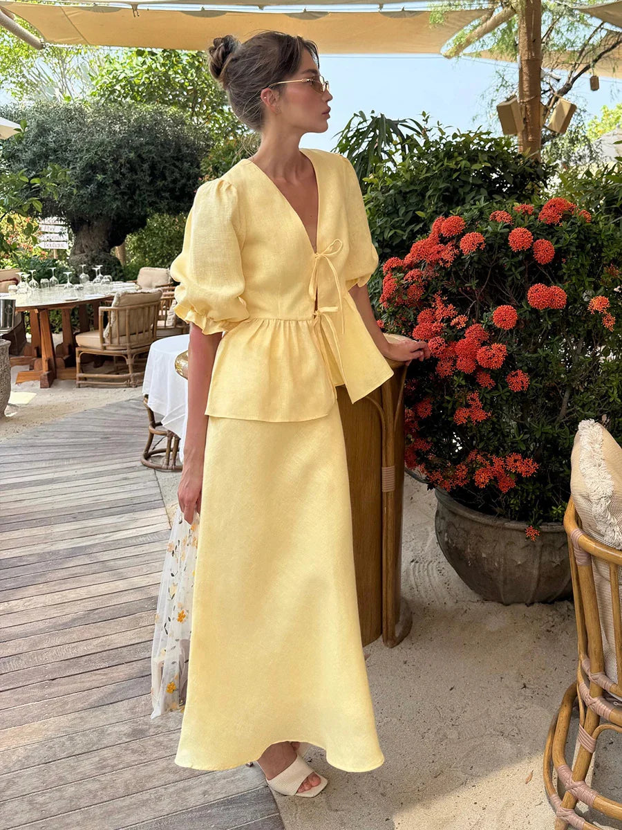 Pretty Ruffled Off Shoulder Dress Set - VogeLuxe