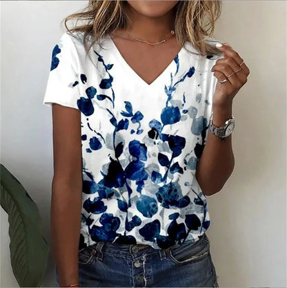 Classic Floral Relaxed Fit V-Neck T-Shirt