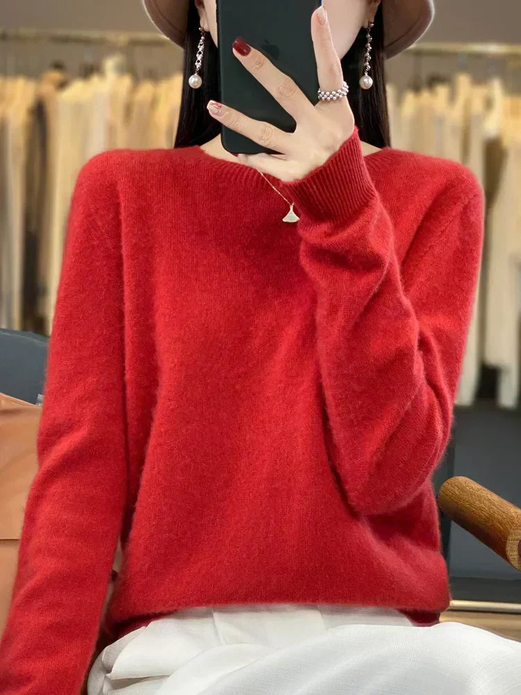 Soft Merino Wool Crew Neck Winter Sweater For Women