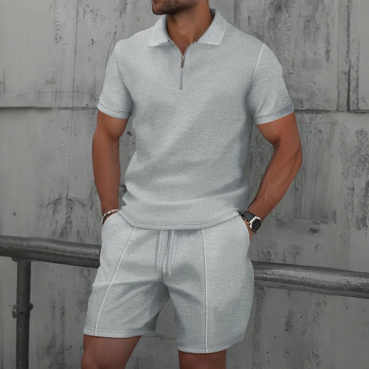 Lightweight Breathable Zip-Up Short Sleeve Mens Suit Set