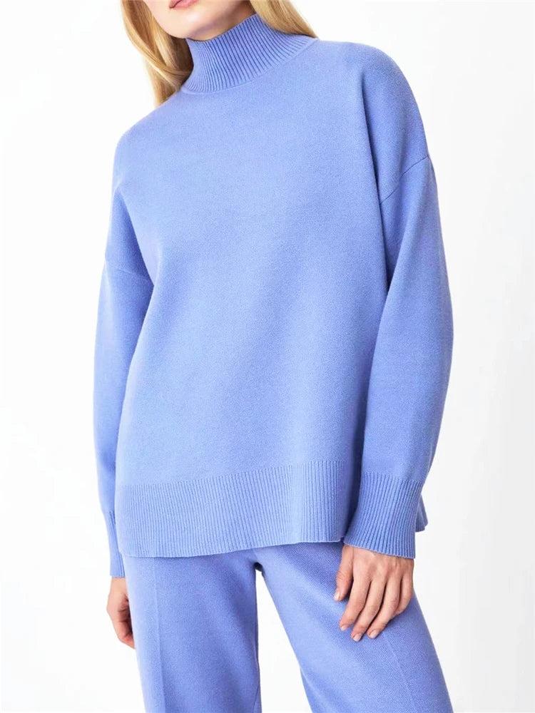 Cozy Women's Sweater Turtleneck Jumpsuit Set