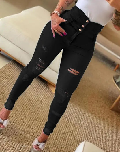 Slim Fit High Waist Distressed Women's Jeans