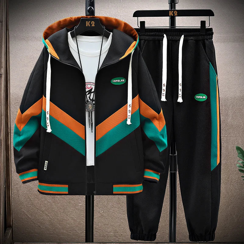Men's Unique Patch Hoodie Track Suit Set