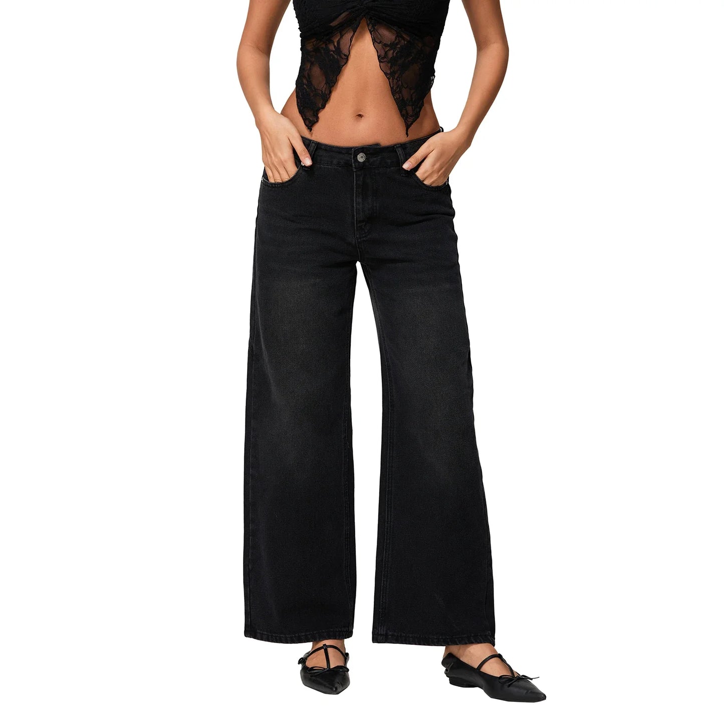 Relaxed Fit Wide Leg Women's Casual Jeans