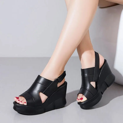 Leather Platform Slide Sandals