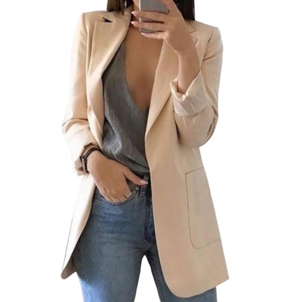 Relaxed Fit Open Front Jacket for Women with Pockets