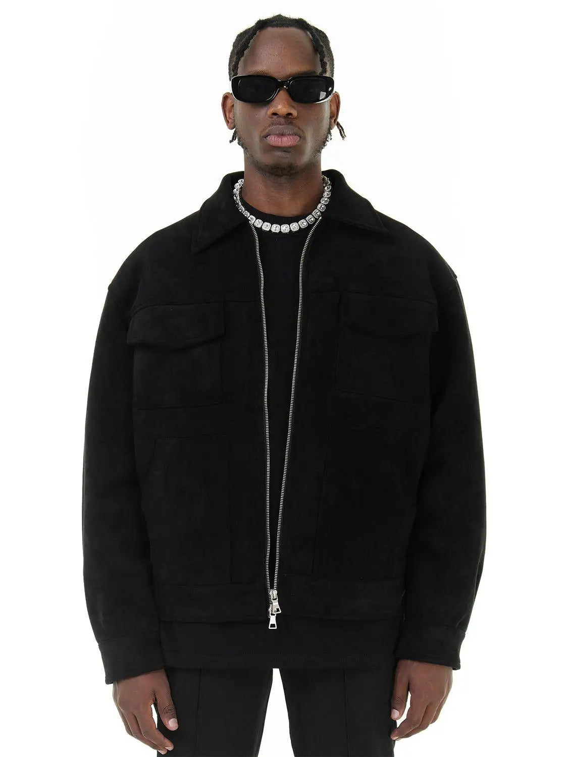 Luxury Suede Cargo Jacket - Grey Urban Fashion
