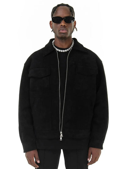 Luxury Suede Cargo Jacket - Grey Urban Fashion