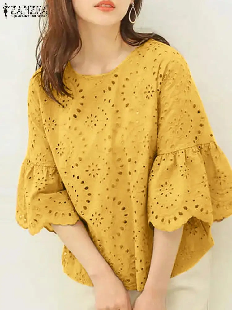 Delicate Floral Cut-Out Women's Top - VogeLuxe