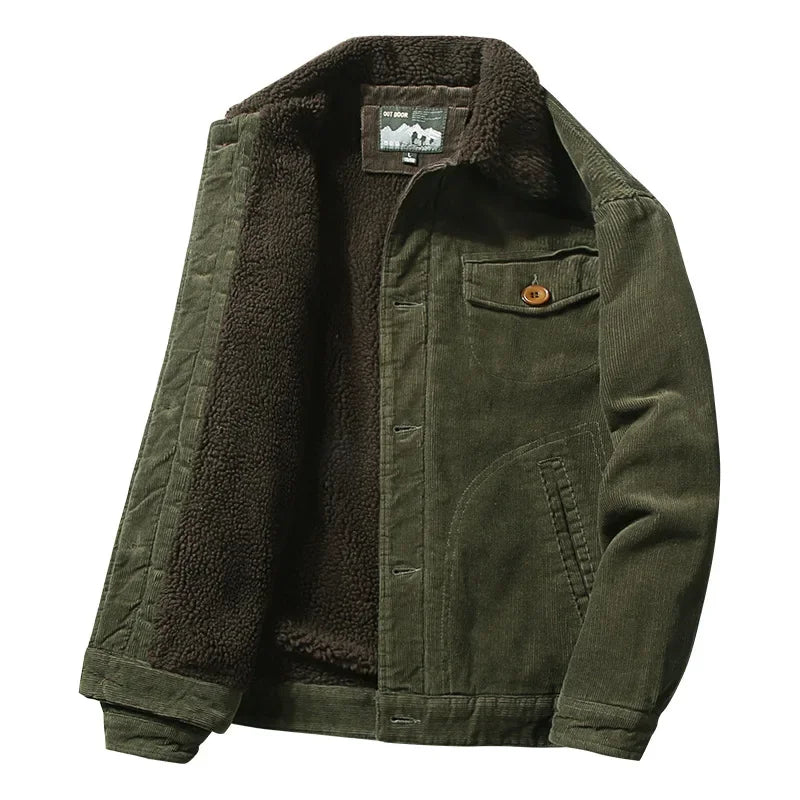 Soft Fleece Lined Corduroy Parka Coat Men