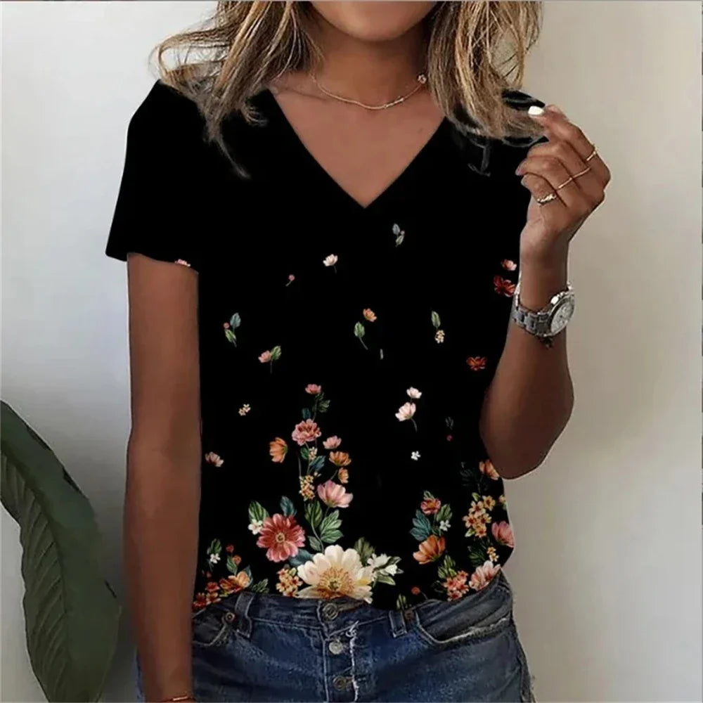 Classic Floral Relaxed Fit V-Neck T-Shirt